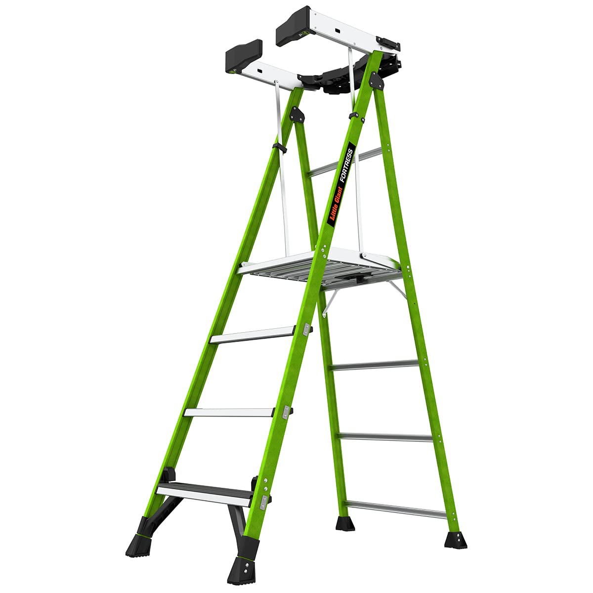 Fortress, 4' Model - ANSI Type IAA - 375 lb Rated, Fiberglass Platform Ladder with Ground CUE, Wraparound Enclosure, and Auto-Closing Gate
