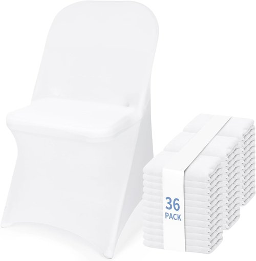 Fixwal 36 Pcs White Folding Chair Covers - Spandex Stretch Slipcovers for Weddings & Events