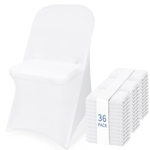 Fixwal 36 Pcs White Folding Chair Covers, Spandex Stretch Covers - Ideal for Weddings, Parties, Dining, Business Meetings, Banquets, Universal Fitted Washable Slipcovers.