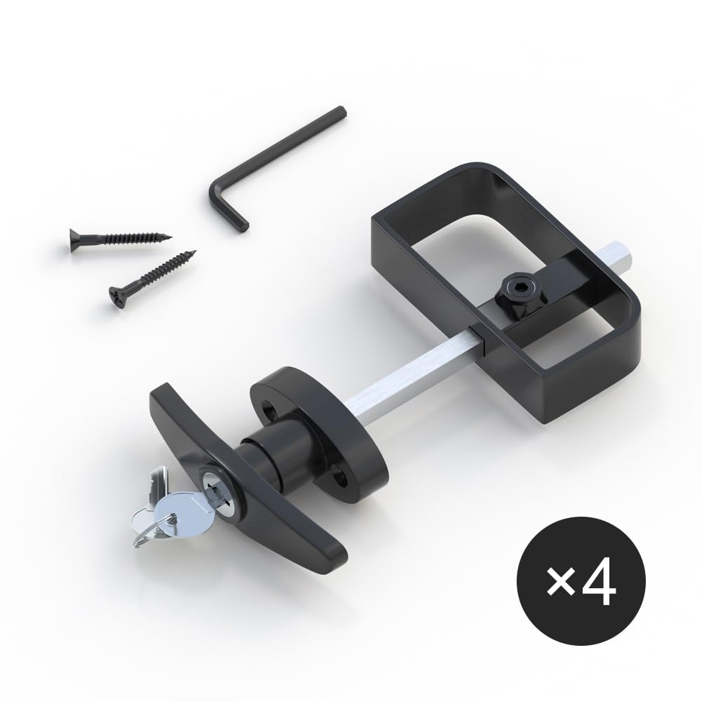 SKYSEN 4 Pack Shed Door Lock Latch, Shed Door T Handle Lock, 5-1/2" Steam- 2 Keys- Shed Door Hardware- Black(Shed Lock-4)