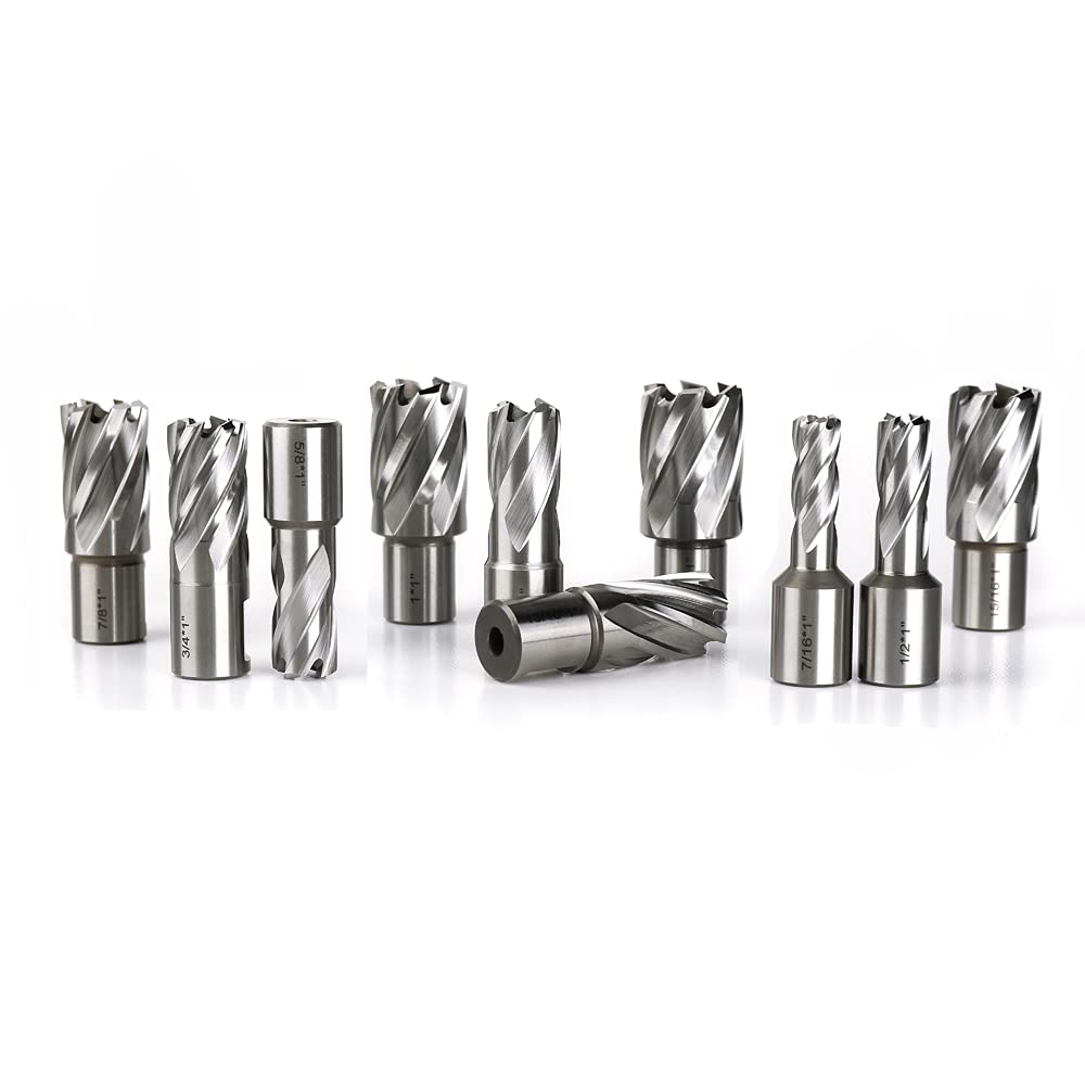 OSCARBIDE Annular Cutter Set 13pcs,1" Cutting Depth,3/4" Weldon Shank, 7/16 to 1-1/16 inch Cutting Diameter Mag Drill Bits for Magnetic Drill Press with 2 pcs Pilot Pins