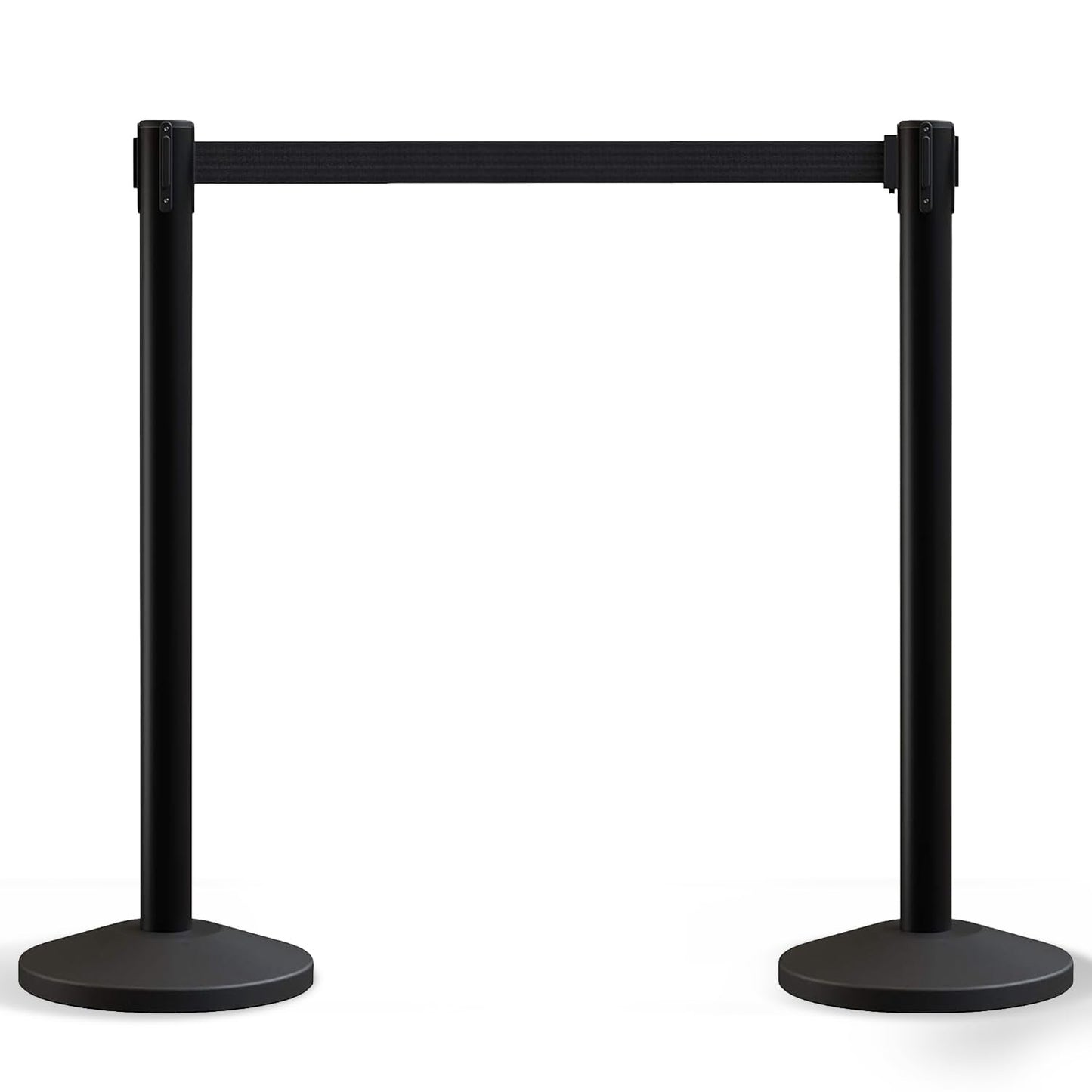 Crowd Control Warehouse Set of 2 Stanchion Retractable Belt Barriers, 11 Foot Black Belt Barrier with 40” Black Posts, Premium Crowd Control Barriers with Heavy Duty Concrete Base, CCW Series RBB-100