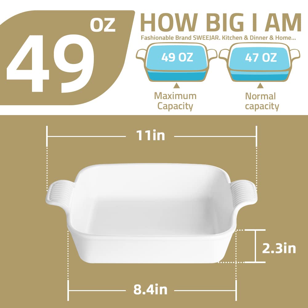 Sweejar Ceramic Baking Dish, 8 x 8 Cake Baking Pan for Brownie, Porcelain Square Bakeware with Double Handle for Casserole, Lasagna, Family Dinner (Light Green)