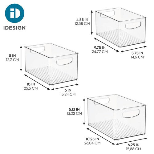 iDesign Clear Plastic Nesting Storage Bins, Set of 3, Space-Saving Organizers for Kitchen or Pantry