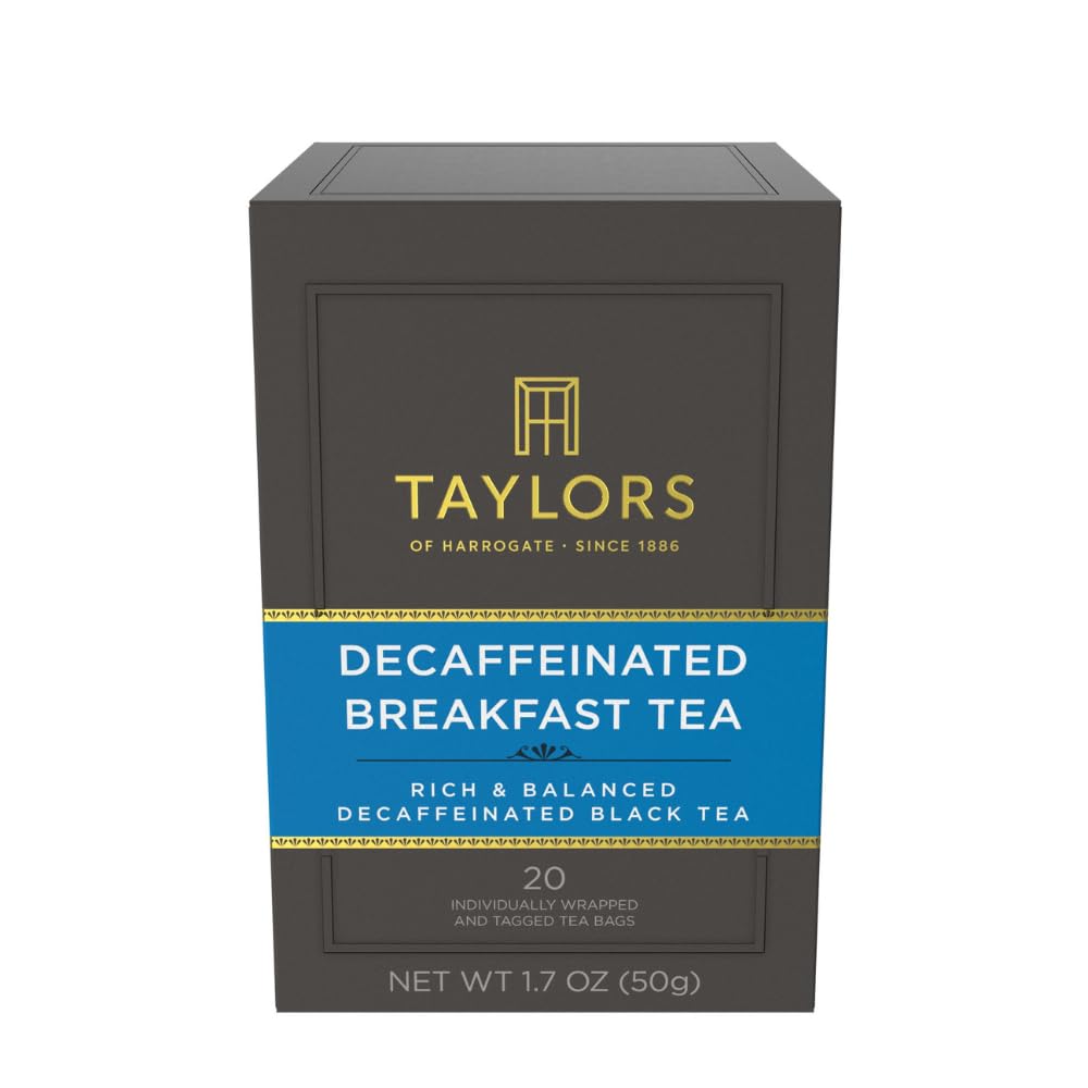 Taylors of Harrogate Decaffeinated Breakfast Black Tea - Rich & Balanced Flavor | 20 Individually Wrapped Bags