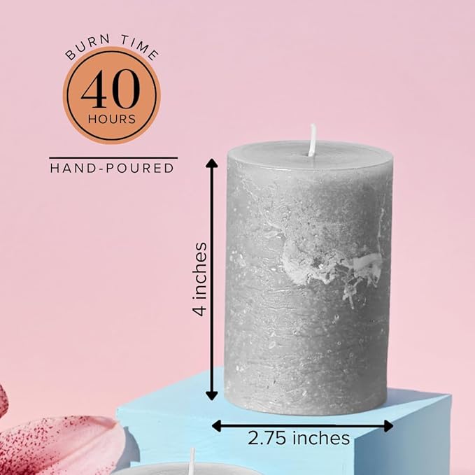 Simply Soson 3x4 inch Grey Pillar Candles Set of 3, Rustic Texture, Unscented Grey Candles, Dripless Candles, 3 inch Pillar Candles Ideal as Wedding, Parties, Spas, Dinner, Home Decoration, Church