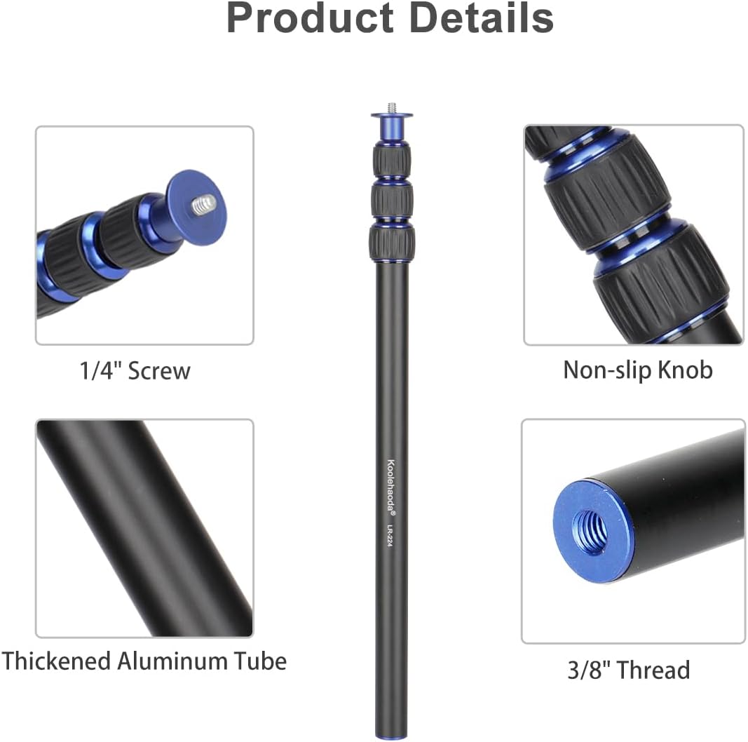 koolehaoda 40inch LR-224 Camera Monopod Tripod Extender Rod, Aluminium Center Column Gimbal Extension Pole Telescopic