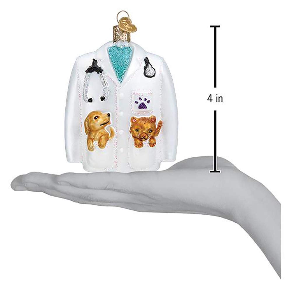 Old World Glass Christmas Veterinarian's Coat Ornament Free Box 36282 New