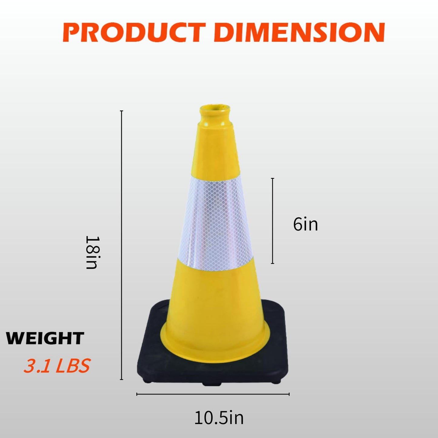 OranclUS 4 Pack 18 Inch Yellow PVC Safety Cones Black Base Stable, Perfect for Parking Practice, Driving School, Construction and Outdoor Sports (4, Yellow, 18 Inch)