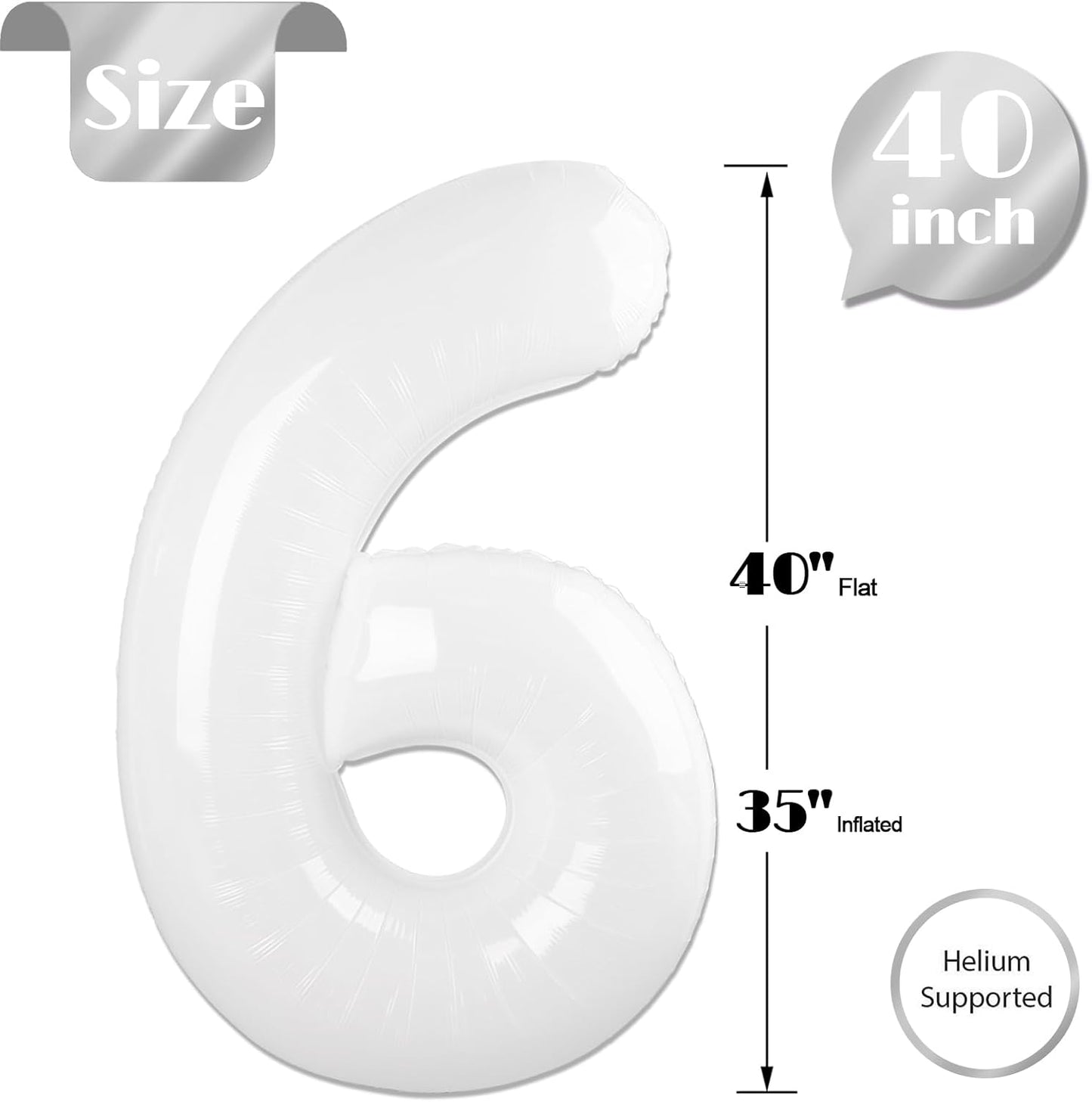 Skiennix 40-Inch White Number 6 Balloon - Translucent Birthday Decoration for 6th Celebrations