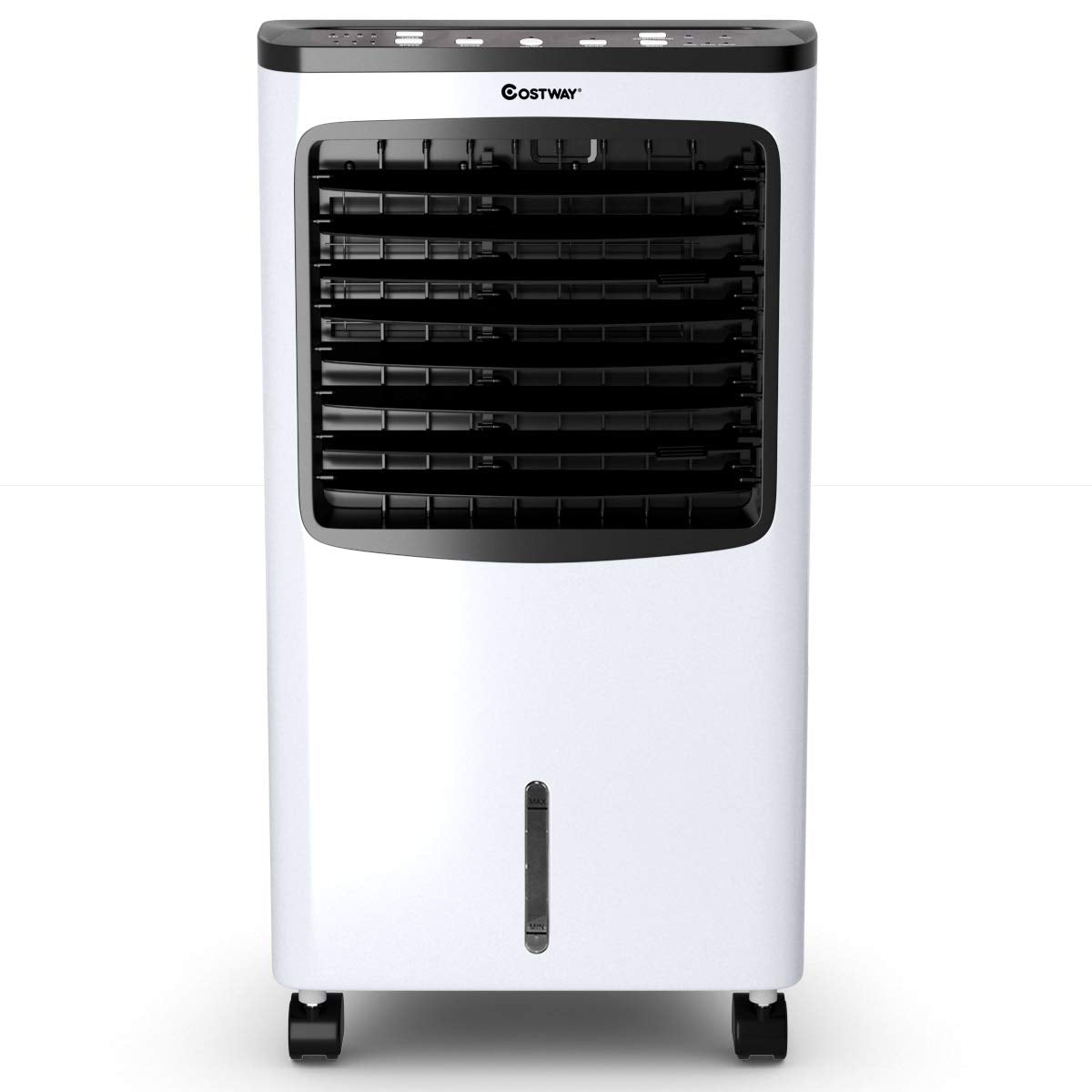 COSTWAY Evaporative Cooler, Portable Cooling Fan with Remote Control, 3-Mode, 3-Speed and 7.5H Timer Function, Include Ice Crystal Boxes, Water Tank and Casters, Bladeless Air Cooler