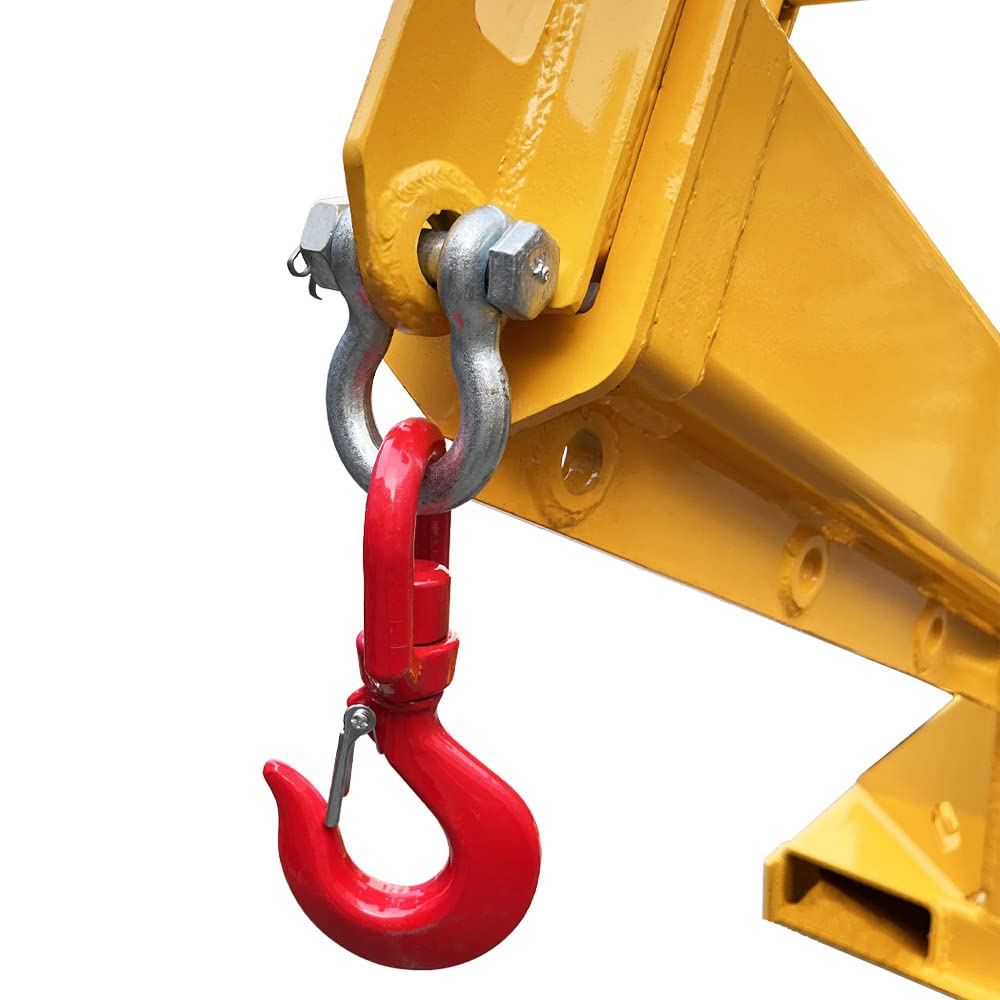 INTBUYING 3-Ton Forklift Jib Boom Crane, Telescopic Forklift Hook Attachment with Dual-Fork Design, 63-98in Adjustable Boom, Carbon Steel Truss Hoist Jib Booms for Lifting, Towing & Material Handling