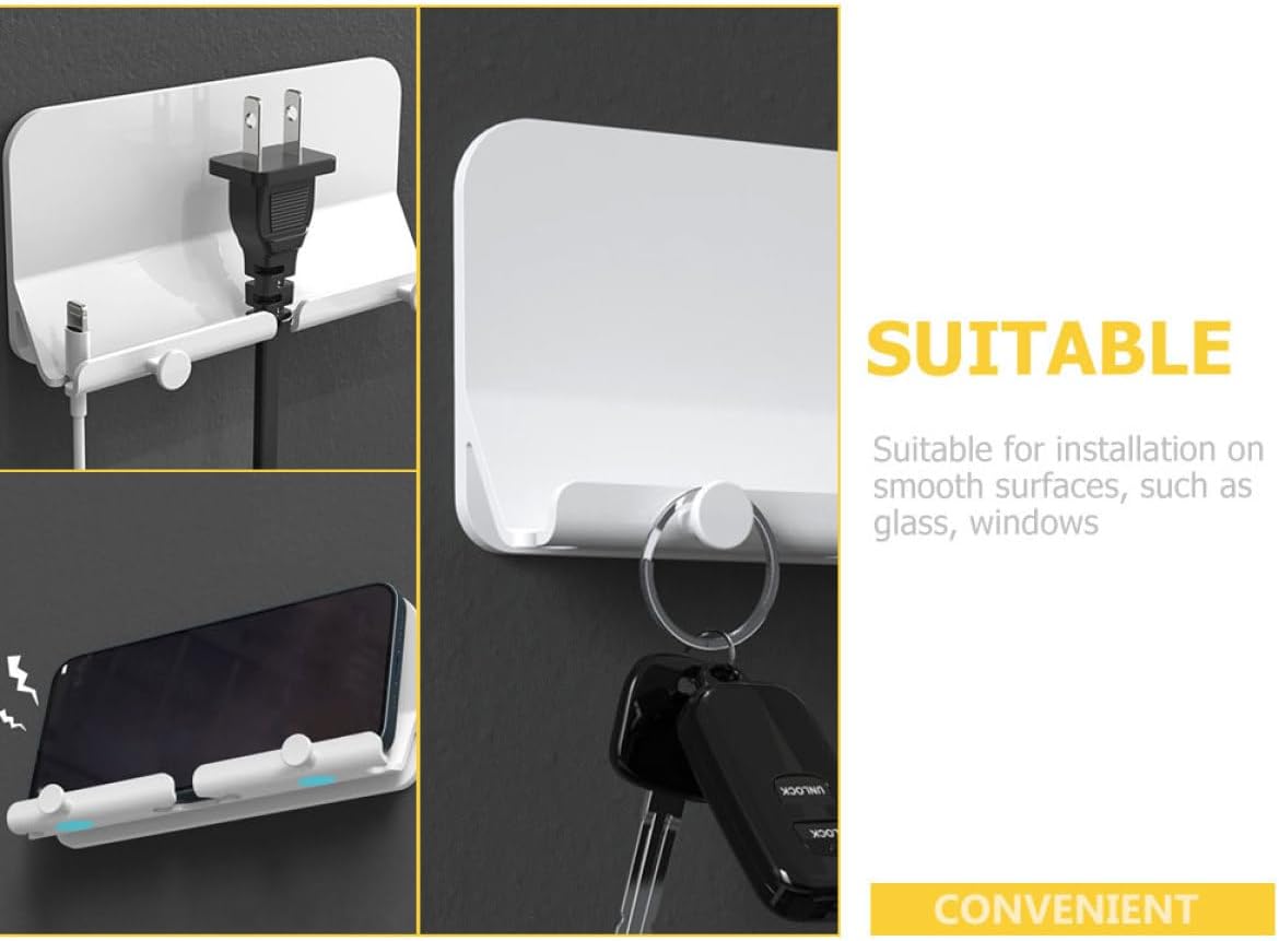 BESPORTBLE Wall Adhesive Phone Charging Stand with Hook, Smartphone Holder and Storage Organizer for Bedroom