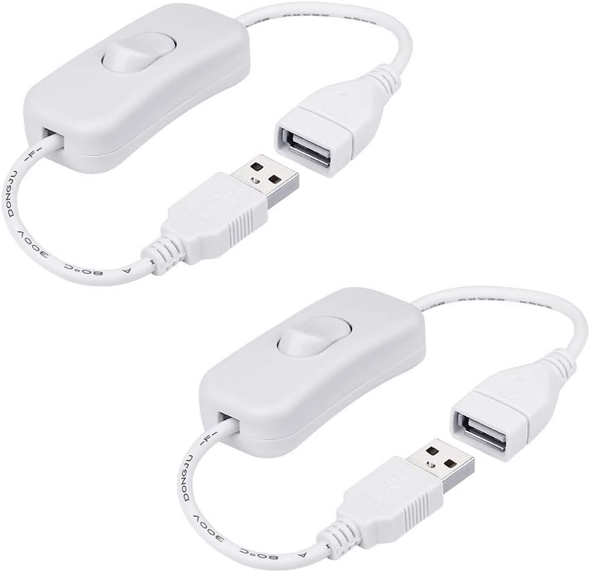 2 Pack ELECTOP Male to Female USB Cable with On/Off Switch, USB Extension Inline Rocker Switch for Driving Recorder