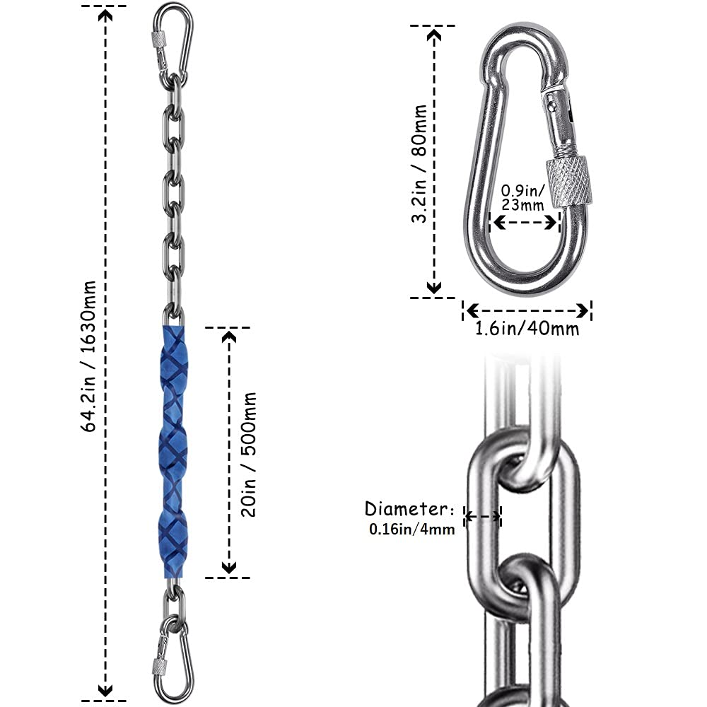 Dakzhou 84inch Stainless Steel 304 Permanent Rust Chain (2)+ 4 Free Quick Links, 1000LB Load Bearing, for Swing, Yoga, Hammock, sandbag Suspension.