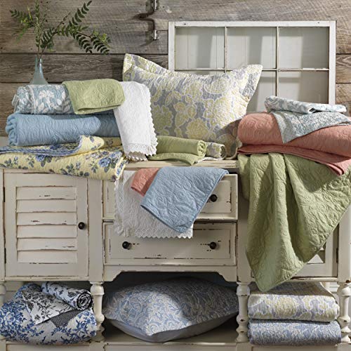 Laura Ashley - Full/Queen Quilt Set, Reversible Cotton Bedding with Matching Sham, Medium-Weight for Year Round Use, Floral Print Bed Set (Walled Garden Blue)