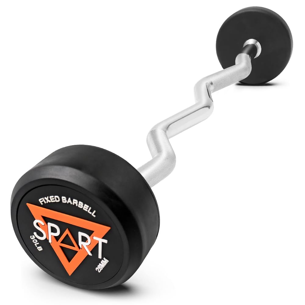 Rubber Coated Fixed Barbell, Pre-Loaded Weights EZ Curl Solid Steel Barbells, Weighted Bar for Weightlifting Exercise, Bodybuilding, Strength Training, Squat Rack & Bench Press, 30lb