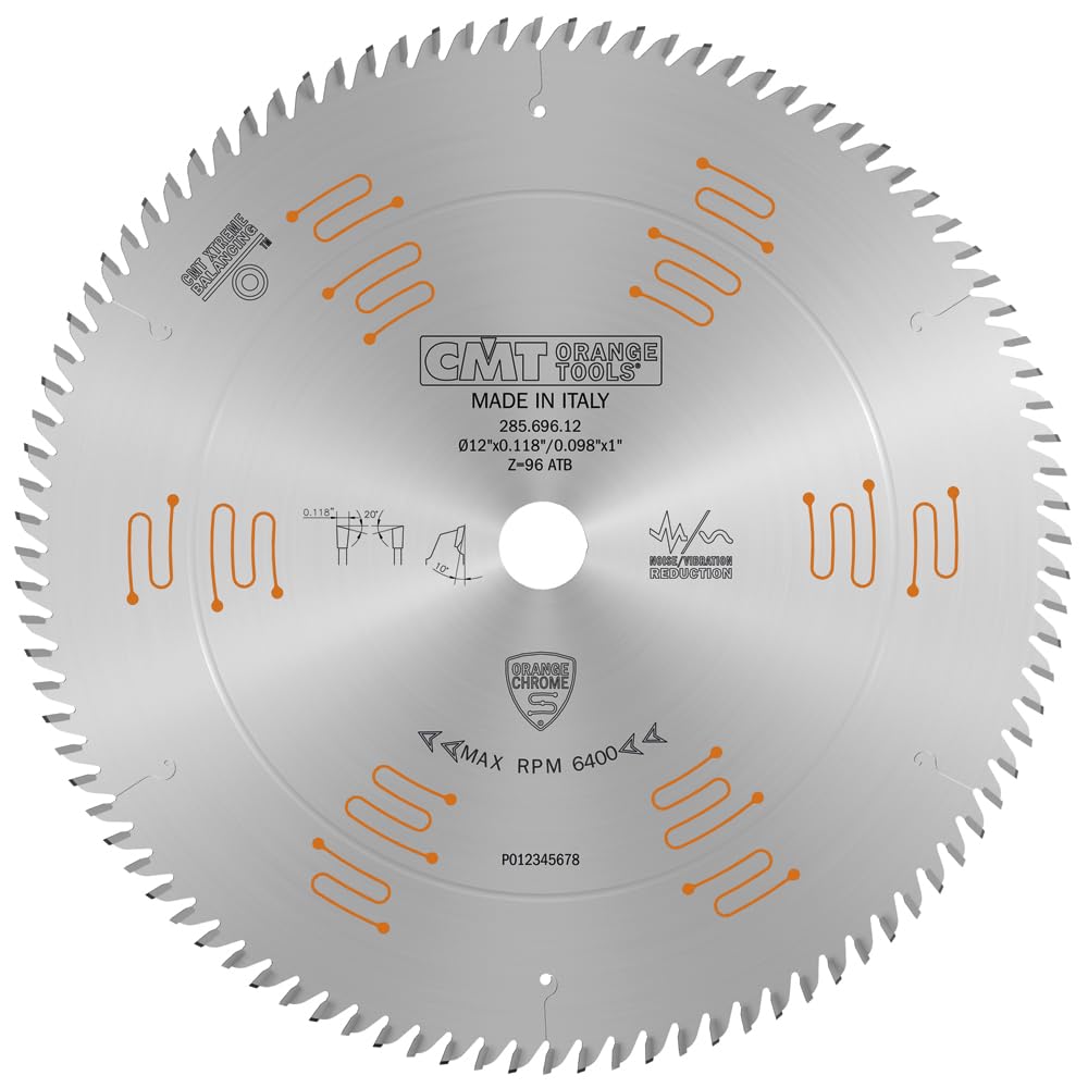CMT Orange Tools 285.696.12 - Ultra Fine Finishing Saw Blade HW D=12 B=1 Z96 K=0.118 P=0.098 a=10