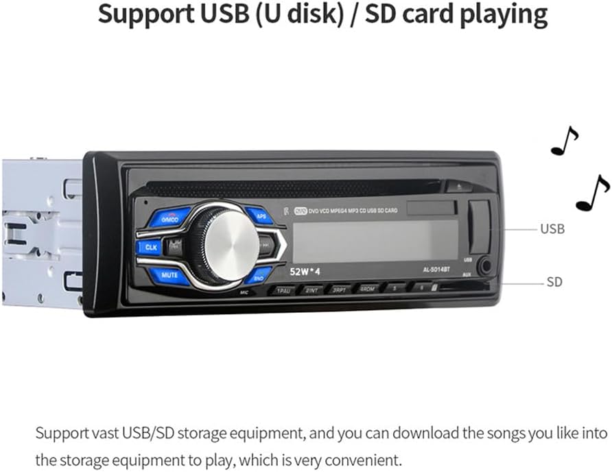 WEPARTICULAR 12V MP3 Car Stereo CD DVD Player Single Din Car Radio with Bluetooth Hands-Free/FM Receiver/USB/AUX/SD