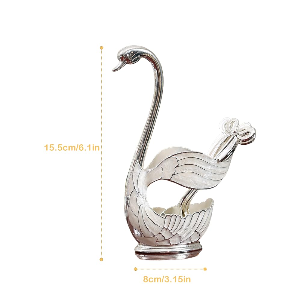 Decorative Gold Swan Base Holder with 6pcs Coffee Spoon Set - Creative Dessert Spoons,Silver