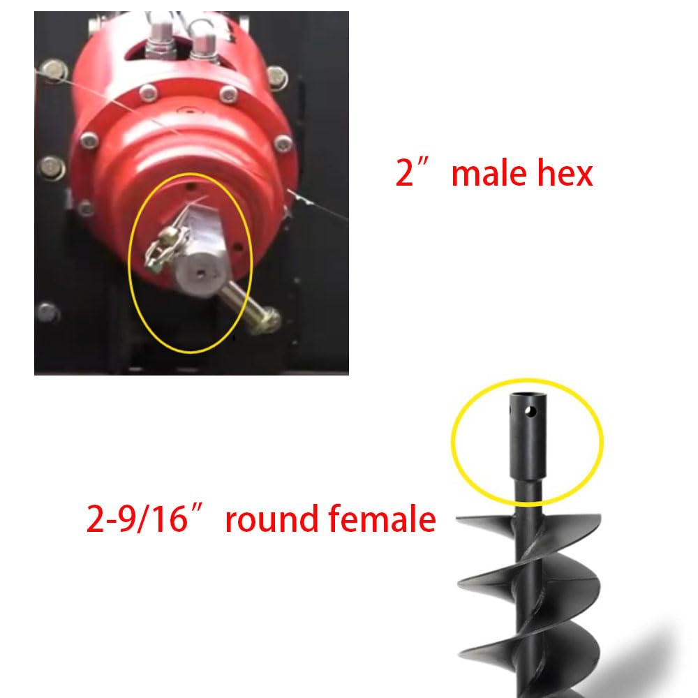 Auger Adapter 2 inch Female Hex to 2-9/16 inch Male Round Auger Shaft Bit Adapter Conversion Bolt Pin Auger Attachments