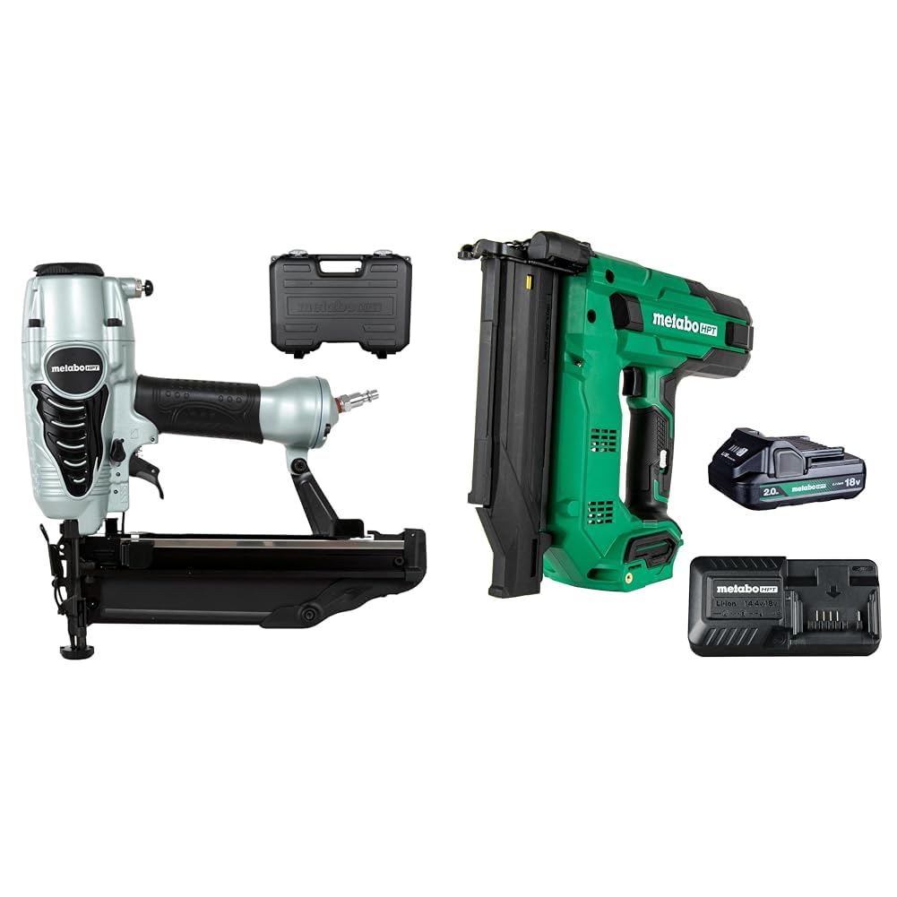 Bundle of Metabo HPT Finish Nailer | 16 Gauge Finish Nails - 1-Inch up to 2-1/2-Inch | NT65M2S + Metabo HPT 18V MultiVolt™ 18-Ga Compact Cordless Brad Nailer Kit, NT1850DG
