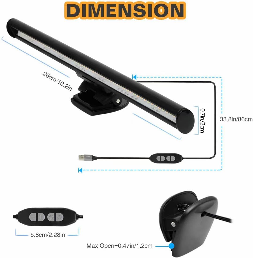 3 Settings, 10 CATPOWER Portable Laptop Monitor Light Bar with USB Connection, e-Reading LED Task Lamp, Color