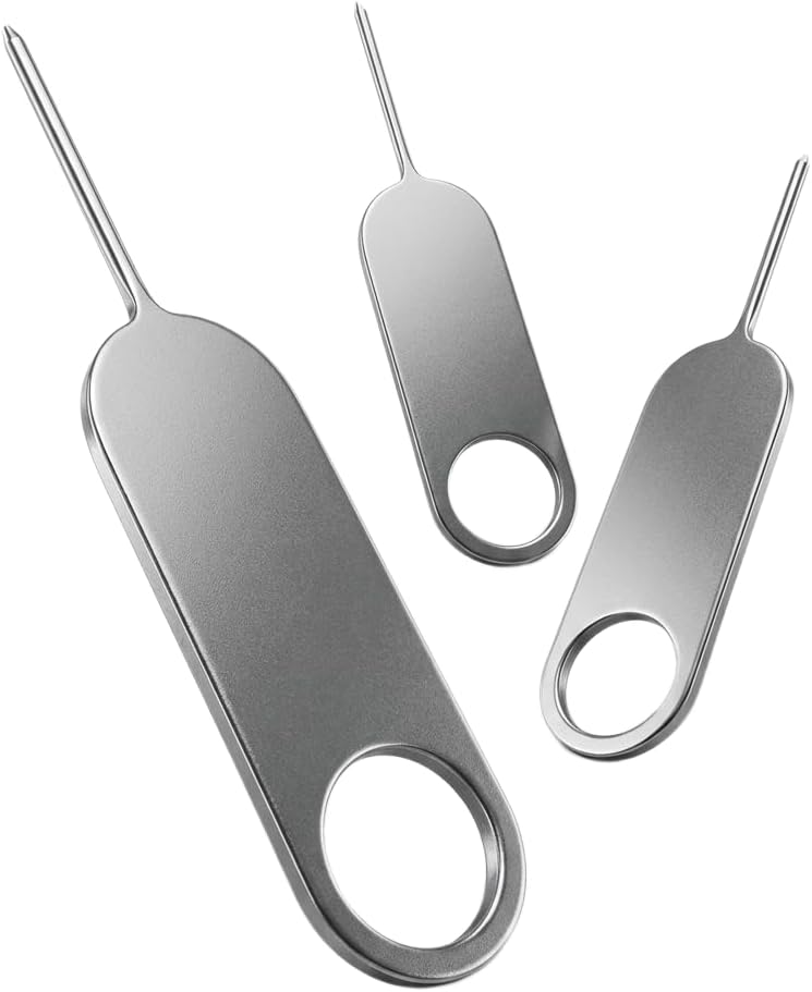 3-Pack, Sim Card Tray Ejector Pin with Keychain Hole - Universal Sim Card Tray Removal Tool - Stainless Steel