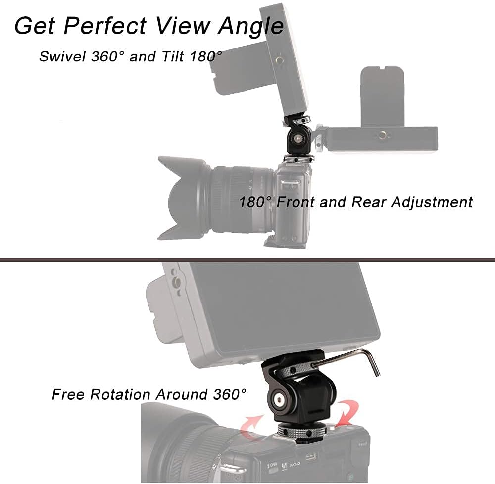 FOCPRO 5 inch 7 inch 360 180 DSLR Camera Field Monitor Mount Holder with Cold Shoe for and Monitor, Swivel and Tilt