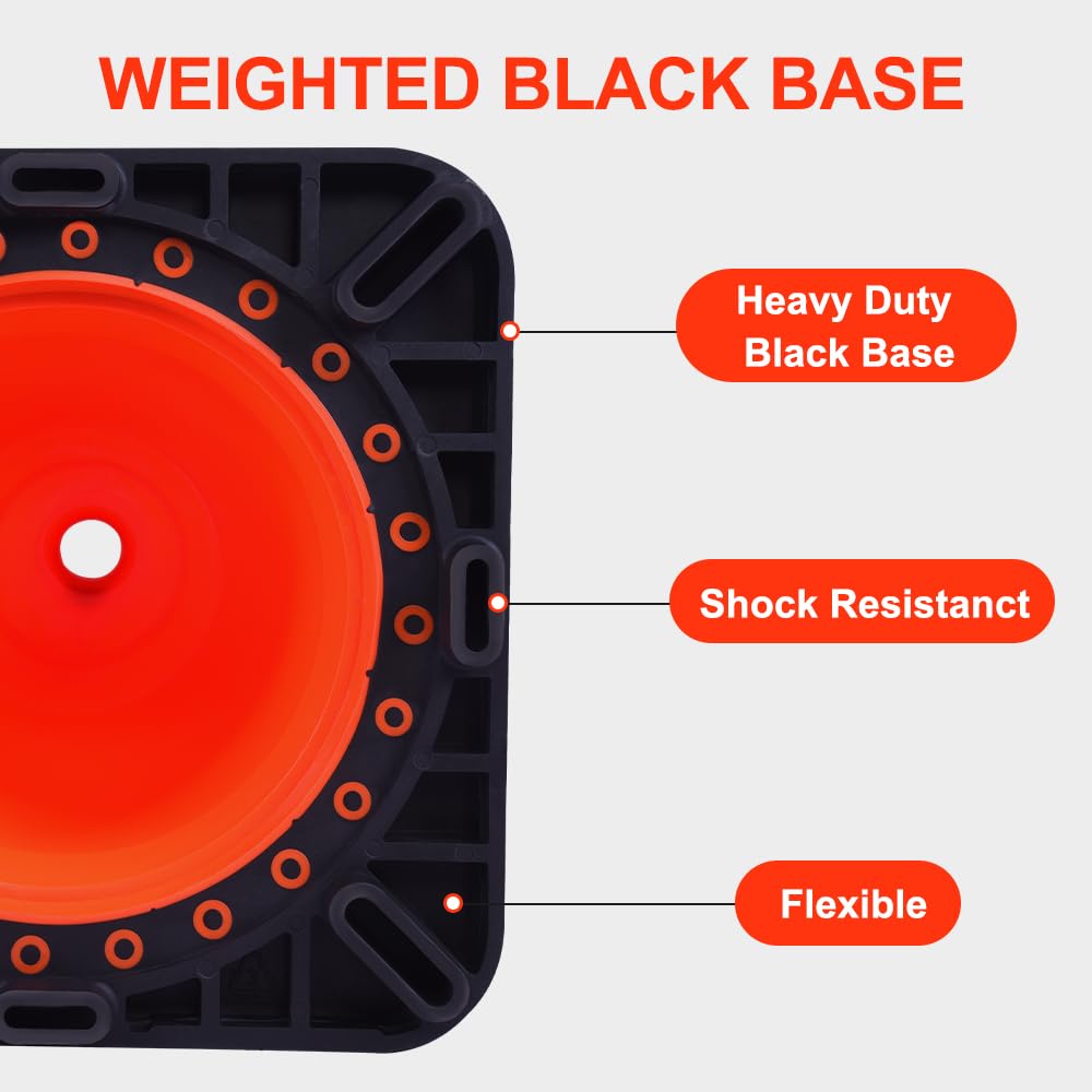(14 Cones) BESEA 28” inch Orange PVC Traffic Cones, Black Base Construction Safety Cones Road Parking Cone Structurally Stable Wearproof (28" Height)