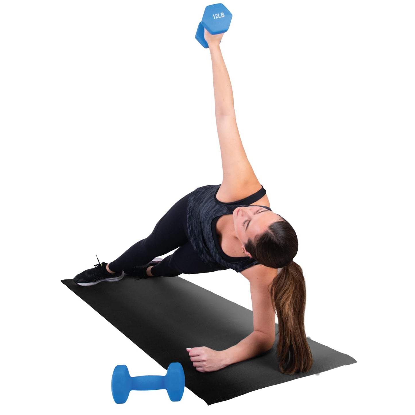 FUXION 12lb Neoprene Dumbbell Hand Weights, Sets of 2 with Multiple Weight Options, Hexagon Non-Slip Weights for Home Gym Yoga Pilates Workout - Dark Blue