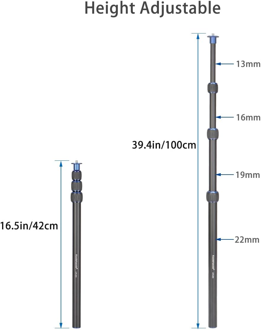 koolehaoda 40inch LR-224 Camera Monopod Tripod Extender Rod, Aluminium Center Column Gimbal Extension Pole Telescopic