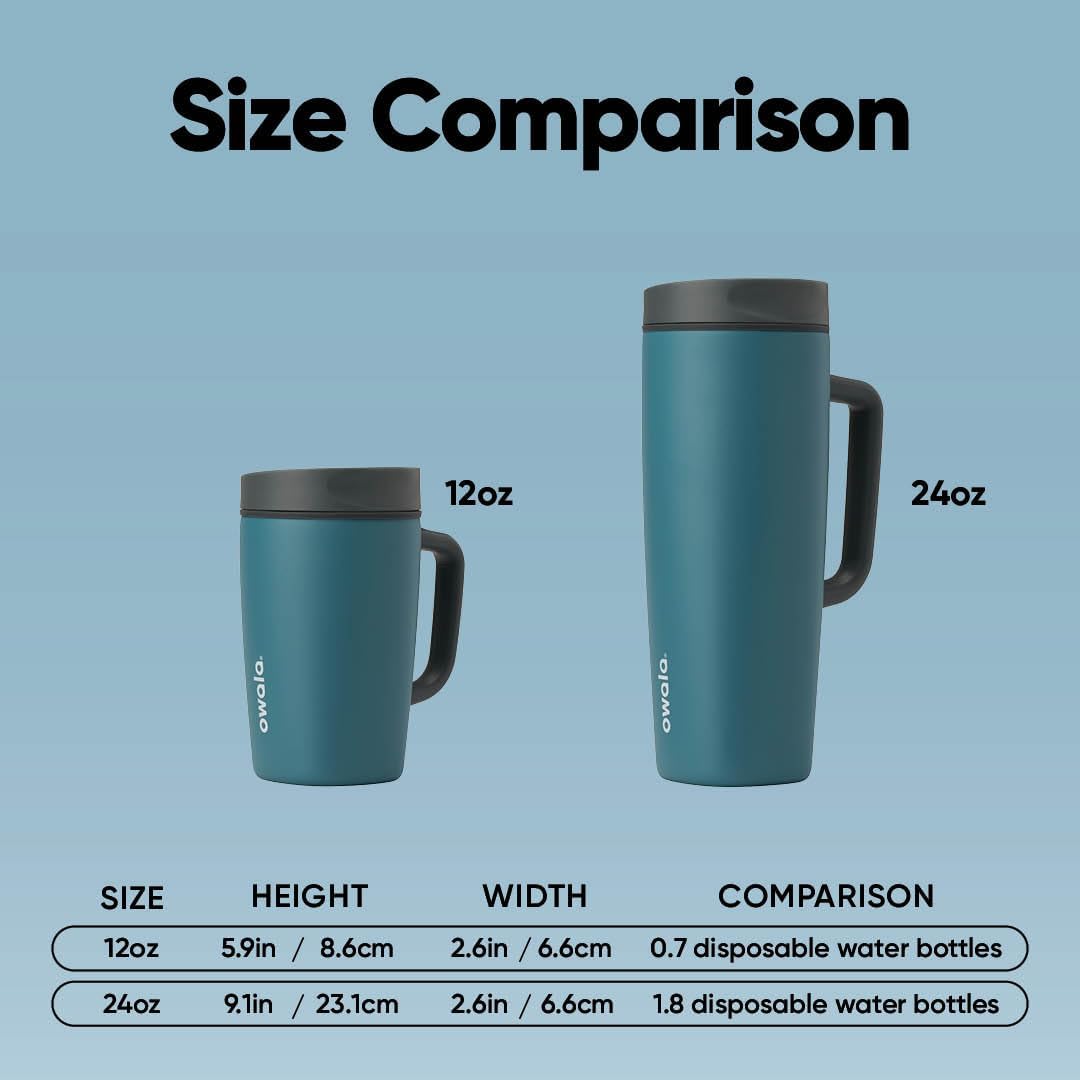 Owala SmoothSip Slider Travel Mug - 24 oz Stainless Steel Insulated Design | 100% Leak Proof & BPA Free