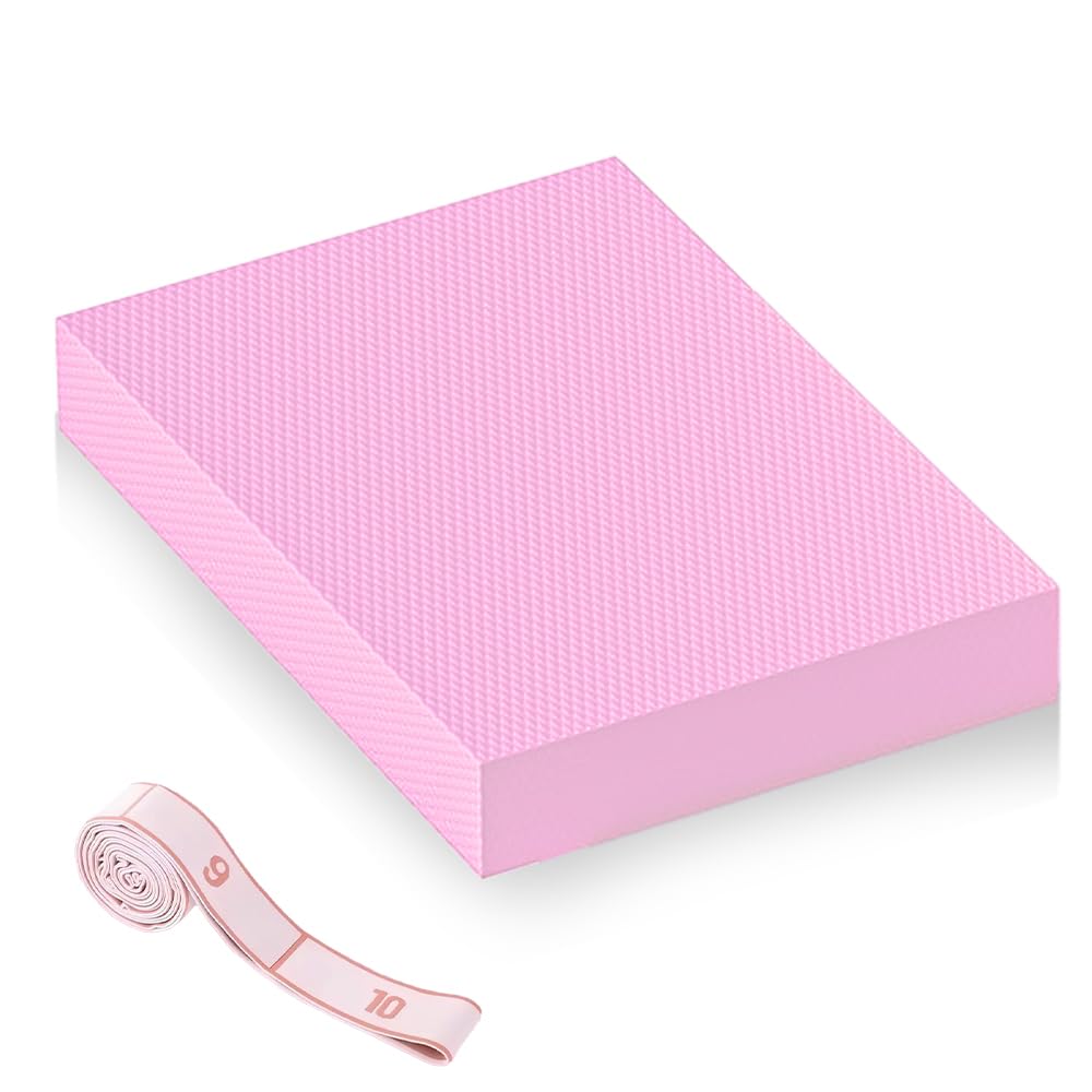 Pulgati Extra Large Yoga Exercise Balance Pad - Thick Non-Slip Stability Cushion for Pilates and Exercise - High Density Foam Trainer for Core Strength Home Gym - Bonus: 10-Position Resistance Band! (Pink, Extra Large)