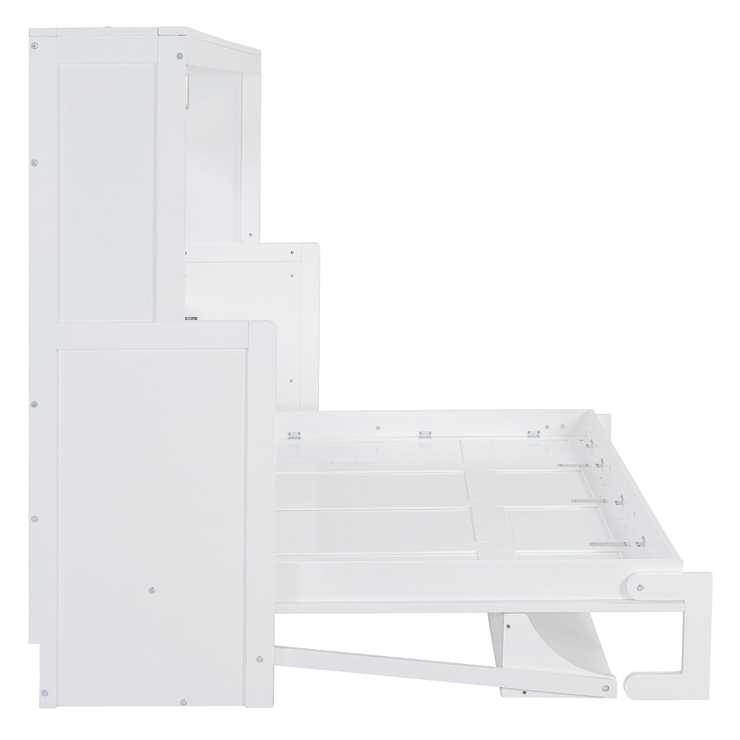 Ball & Cast Murphy Bed Full Size Hideaway Beds with Hydraulic Lift & Desk Design,Industrial Multifunction Wood Wall Cabinets Bedframe W/Hardware Chain,Space-Saving for Apartment,White