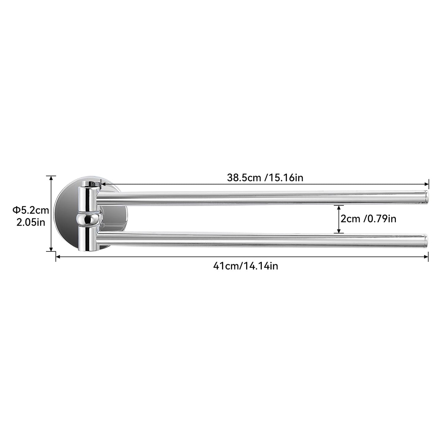 LANGPAI Brass Swinging Towel Bar 2-Arm Swing Out 180° Rotation Swivel Balance Towel Rod 16-Inch Wall Mounted Space Saving Towel Air-Drying Holder Chrome Finished