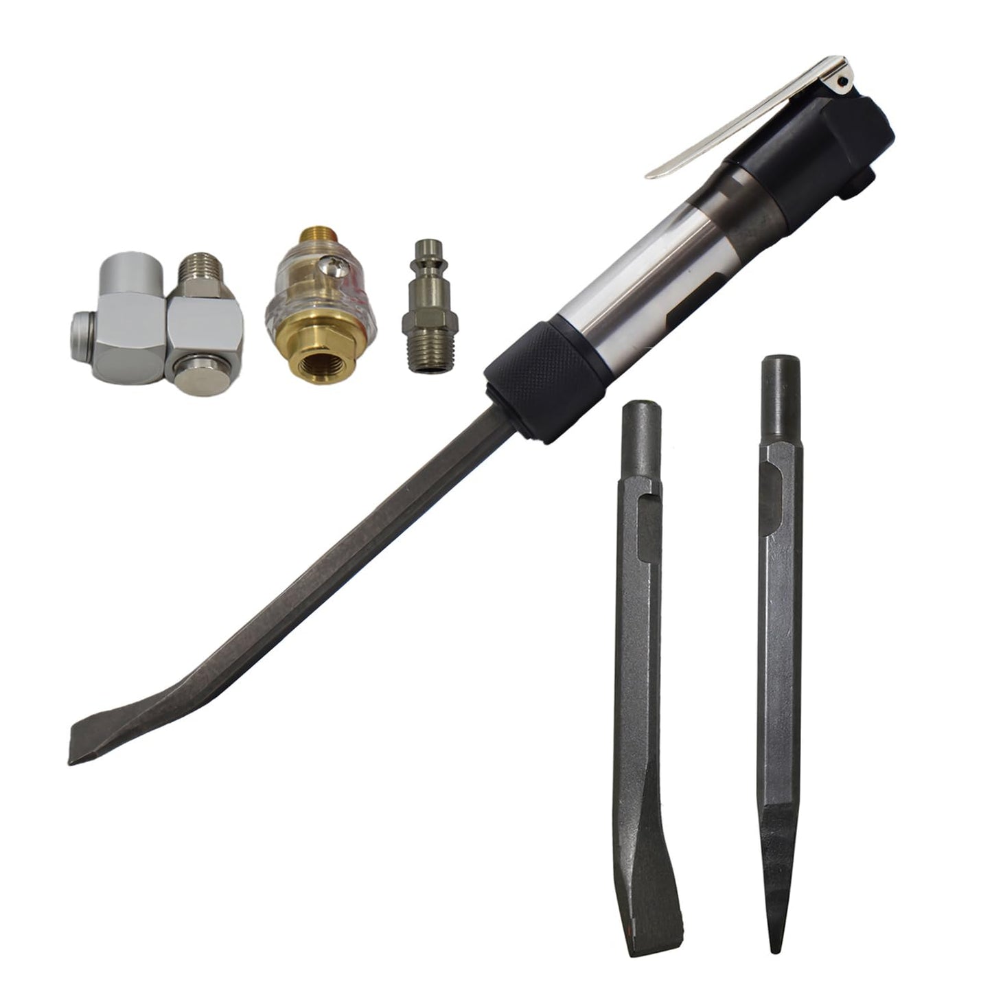 Pneumatic Chipper Hammer With Extended Chisel Air Flux Straight Shovel Chisel Set For Rust Removal Demolition Auto Body Work Concrete Demolition Weld Slag Removal Masonry Surface Prep