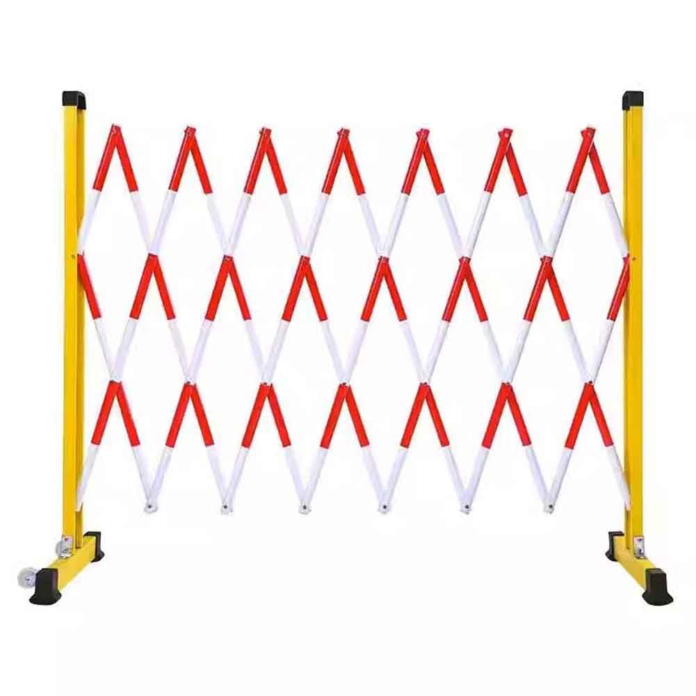 iumLeap Industrial Expandable Metal Barricade, Mobile Safety Barrier Gate Retractable Traffic Fence with Caster for Outdoor Road Garage Construction, Red-1.2x7m