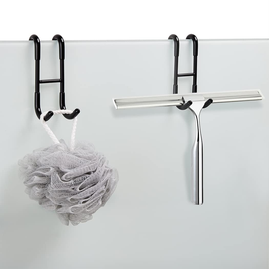NINETREX Shower Door Hooks,Over Glass Door Hooks for Bathrooms Frameless Glass,Heavy Duty SUS 304 Stainless Steel Hook for Towels,Squeegee,Loofah,Shaver,Robe,2 Pack,Black