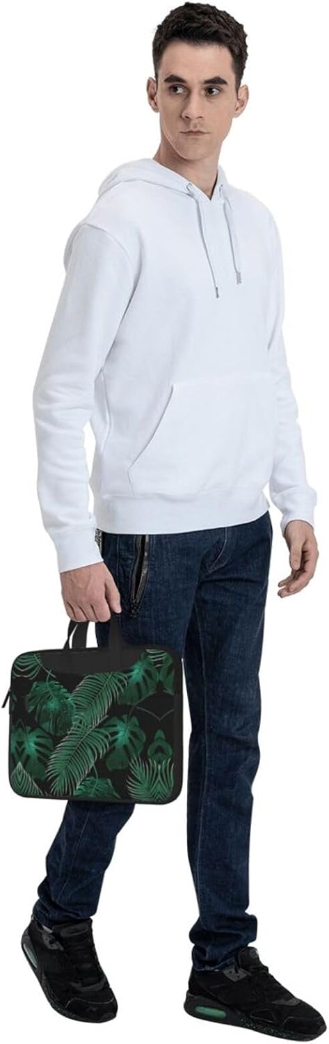 JIPOFD Banana Leaf Green Print Structured Laptop Bag Oxford Cloth Briefcase Padded Shoulder Case with Front Pockets