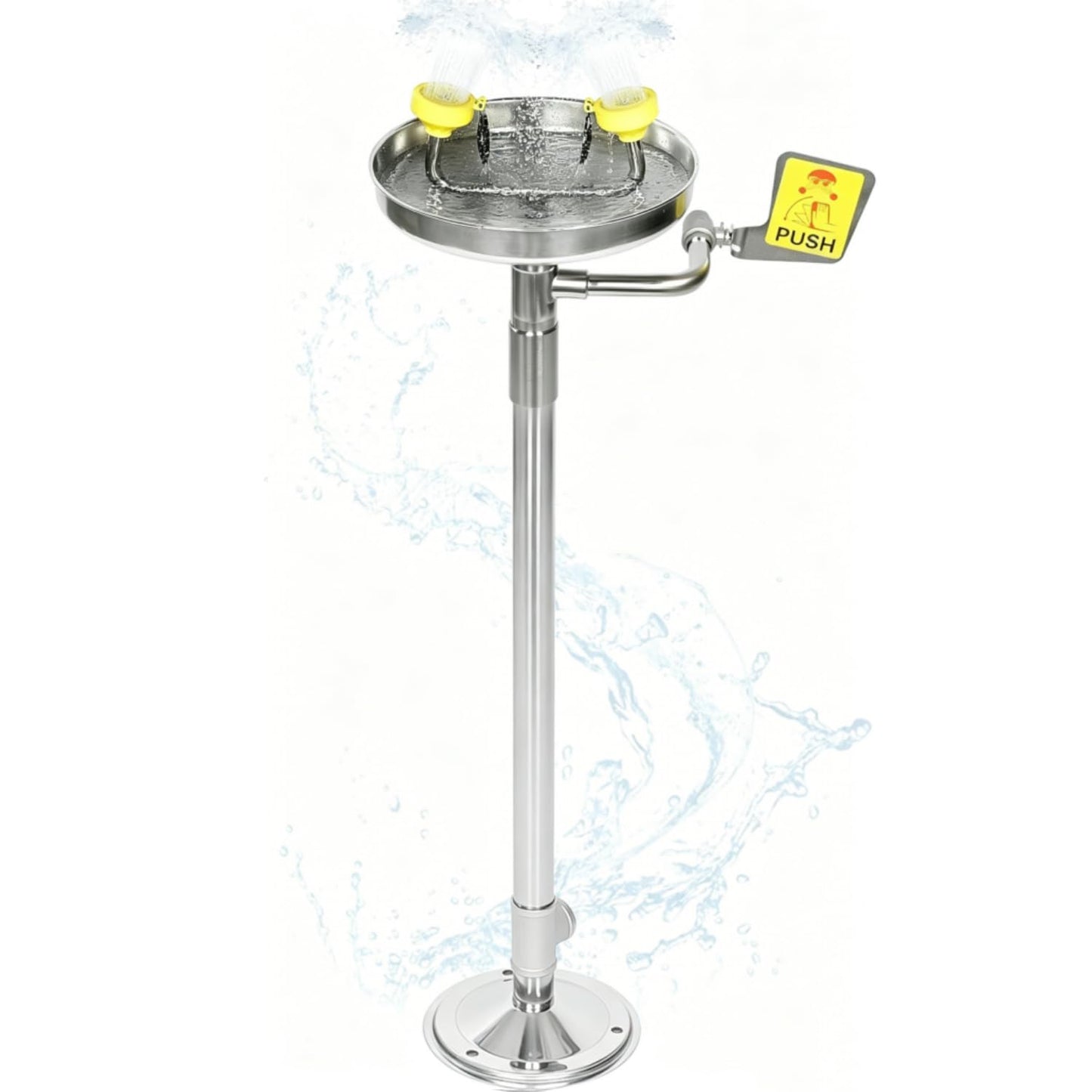 lukar Stand Up Eye Wash Station, Floor Mounted Eyewash Station, 304 Stainless Steel Eye Washing Station, Adjustable Water Flow Eye Wash Units with Dual Spray Head and Eye Wash Sign, NPT Threaded