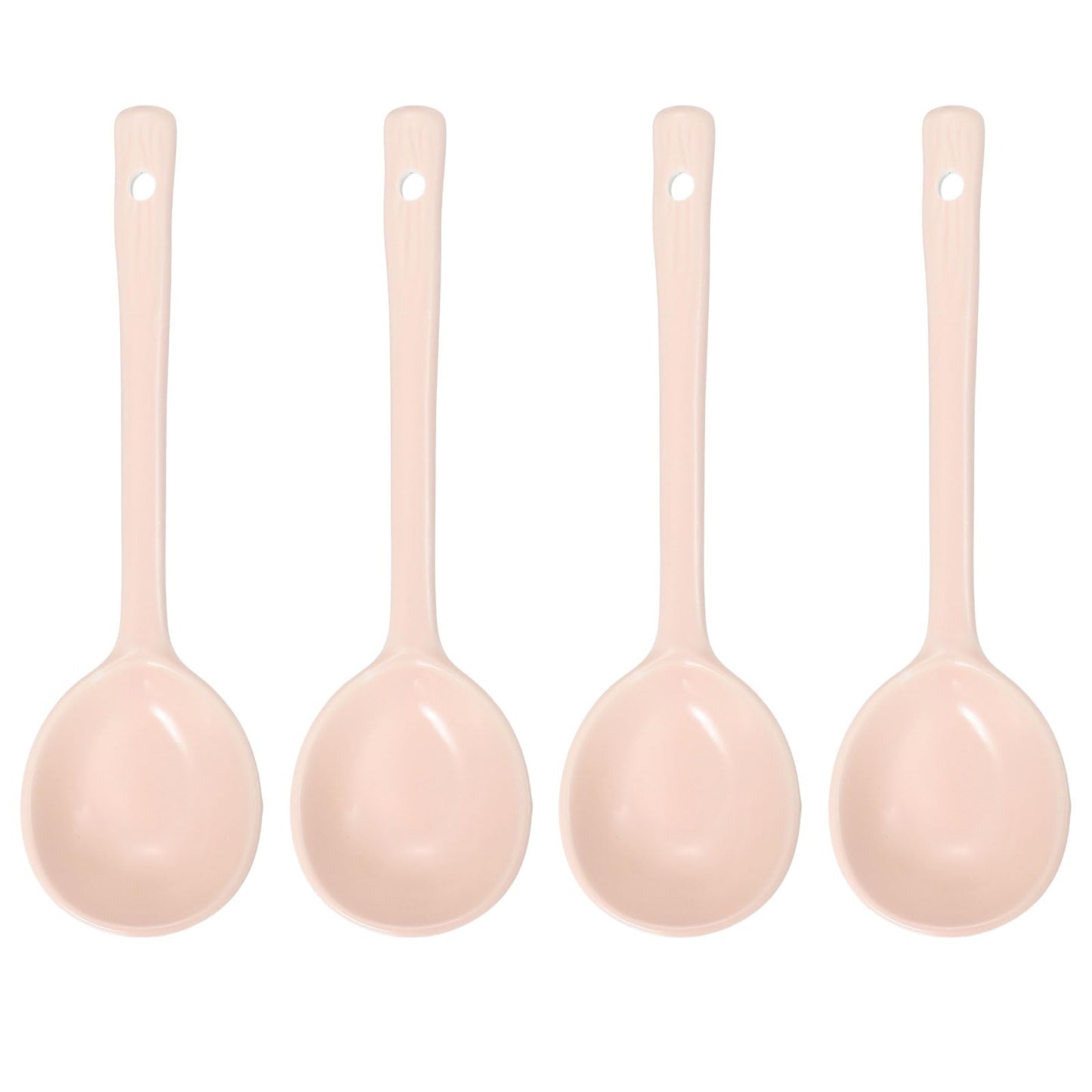 uxcell 4pcs Ceramic Soup Spoons, Long Handle Dinner Serving Spoon for Soup, Noodles, Dumplings Pink
