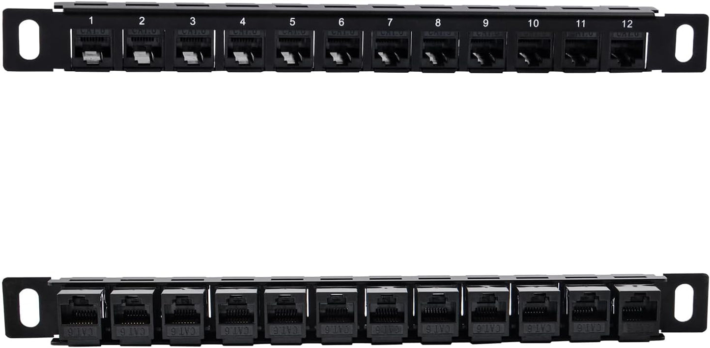 GeeekPi 12 10inch 0.5U CAT6 T1/T0/T2/T1 Plus/T0 Plus/TL1 10 Inch Port Patch Panel, Network Patch Panel for DeskPi
