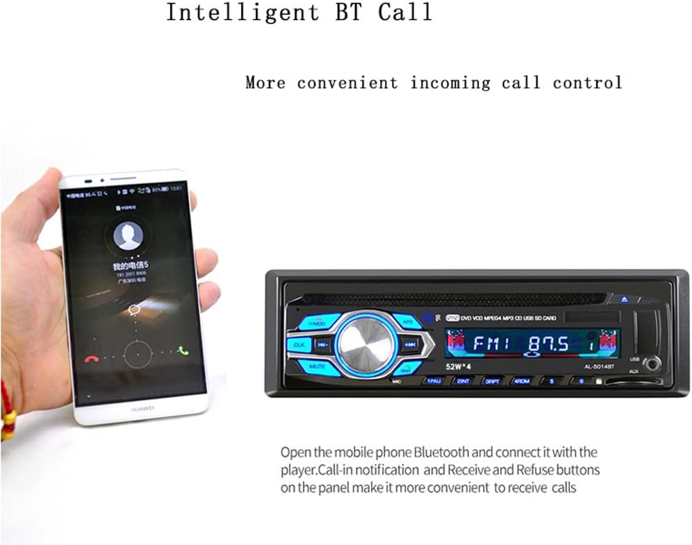 WEPARTICULAR 12V MP3 Car Stereo CD DVD Player Single Din Car Radio with Bluetooth Hands-Free/FM Receiver/USB/AUX/SD