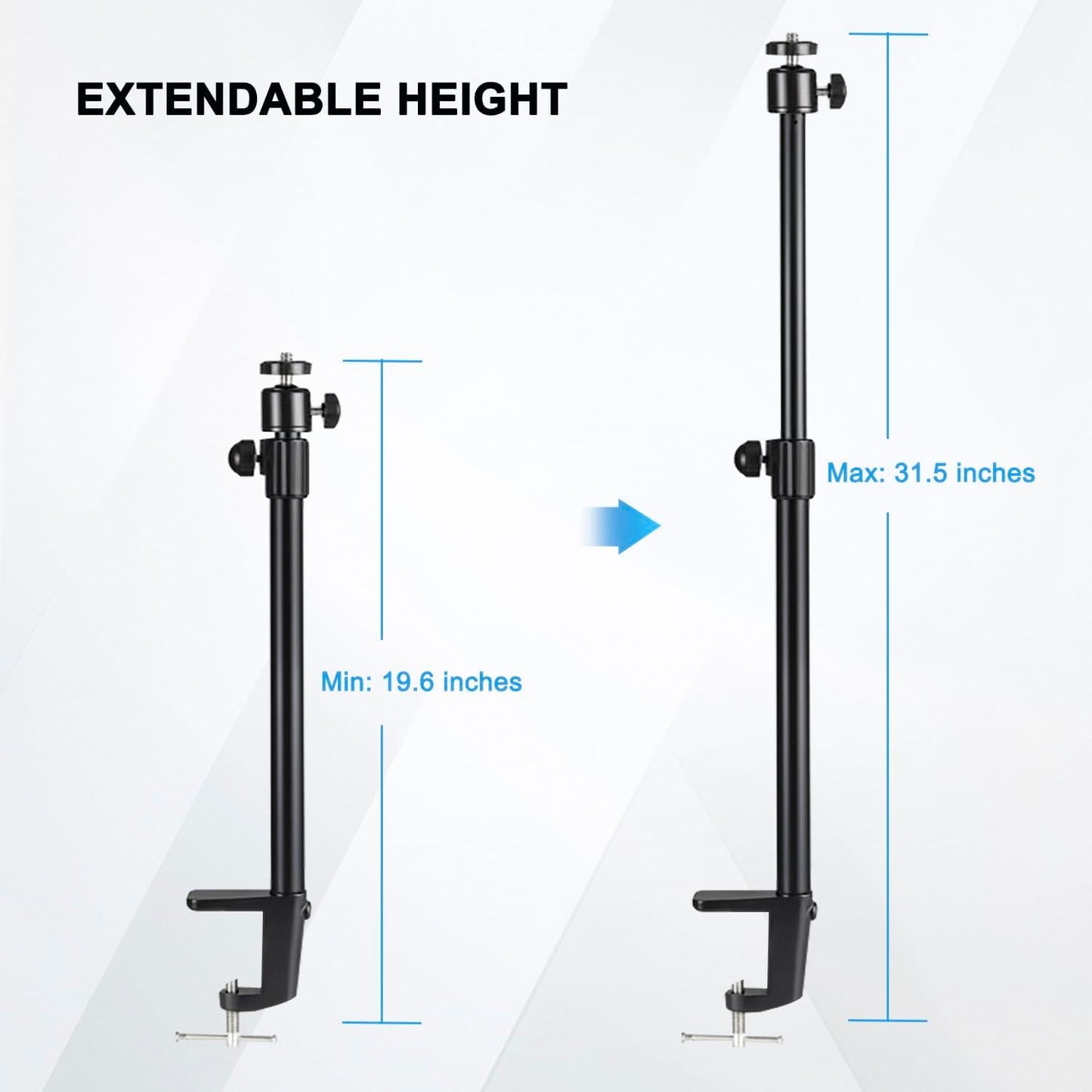 Jodichert 19"- 32" Camera Desk Mount, Overhead Desk Camera Stand Adjustable Desk Webcam Arm Light Stand for DSLR