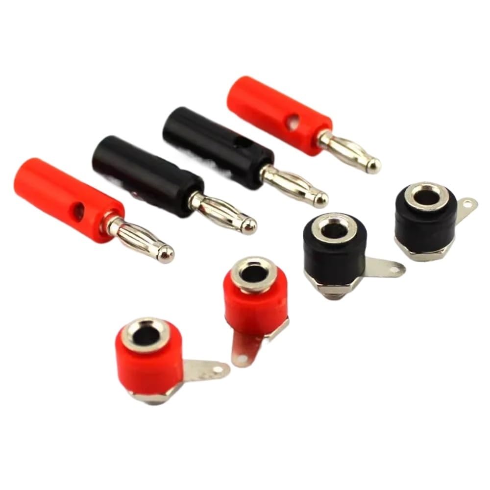 sjgqwt 10Sets 4mm Audio Speakers Banana Plug Screw + Socket Connector Kits Ja-ck Panel Terminal Red+Black DIY