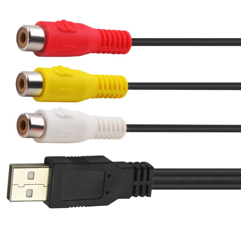 5FT, 2.0 3 USB to RCA Cable USB A Female to RCA Female Cord AV Composite Cable for DVDs, Digital Cameras, Camcorder
