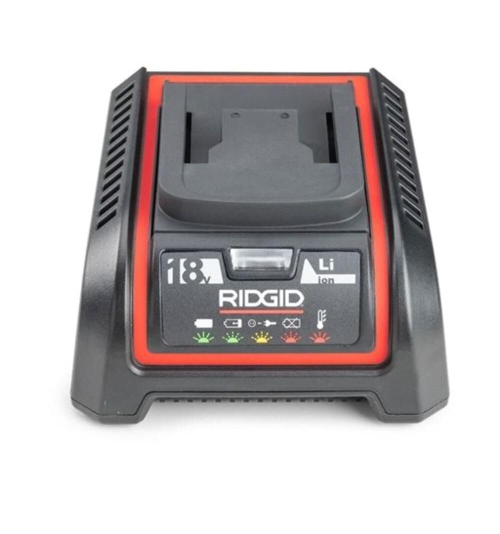 RIDGID 64383 18V Lithium Battery Charger, Built-in LED Indicators, Compatible with RP350, RP340, RE6, RE600, RE60, CS65x, CS12x, CS6x Versa