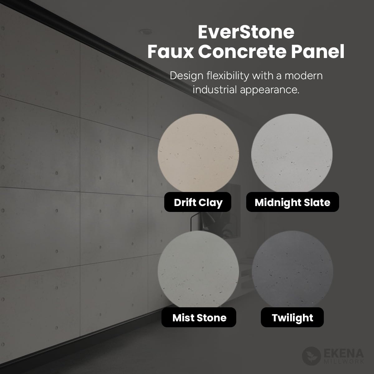 EverStone Modern Smooth Faux Concrete Panel, 48 1/4"W x 24 1/8"H x 7/8"D, Drift Clay