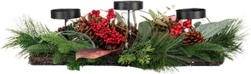Country Harvest Christmas Centerpiece - Handcrafted Holiday Table Décor with Eucalyptus & 3 Candle Holders
